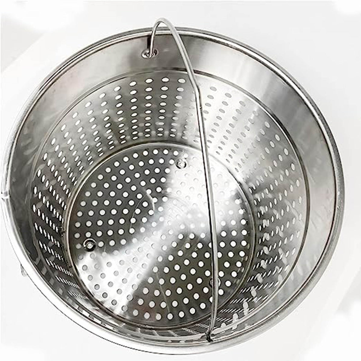 Overview of Stainless Perforated Basket on a white background