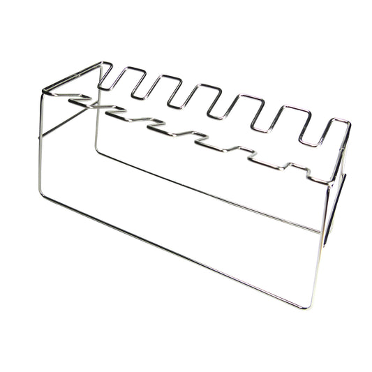 Stainless chicken leg and wing rack on a white background