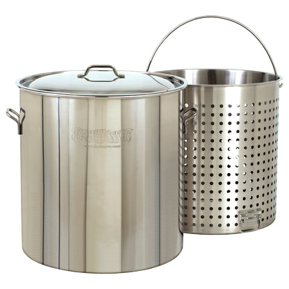82-qt Stainless Stockpot with Basket on a white background